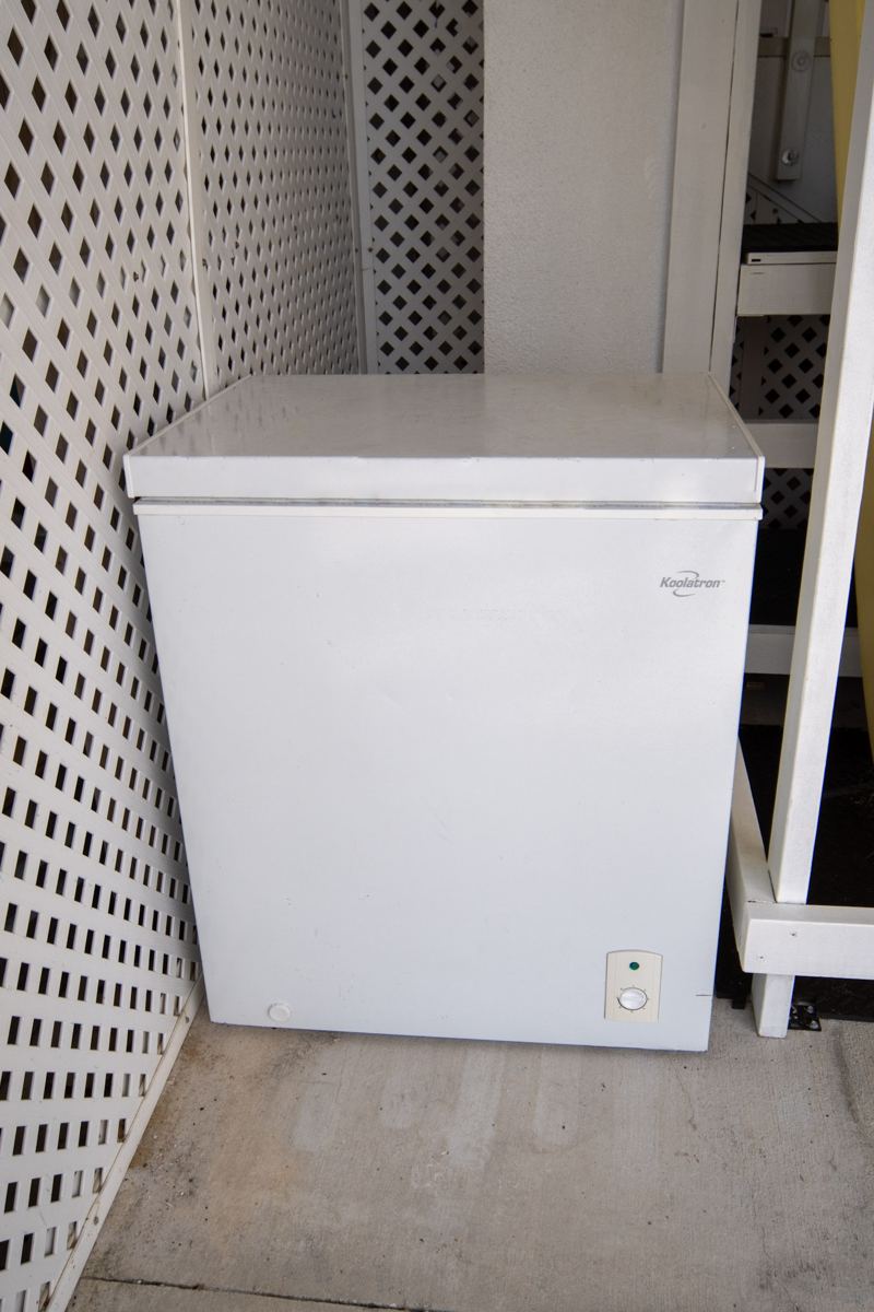 The bait freezer downstairs next to the kayak rack